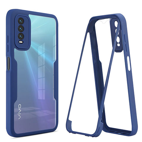 Coque Rebord Contour Silicone et Vitre Transparente Housse Etui 360 Degres MJ1 pour Vivo Y11s Bleu