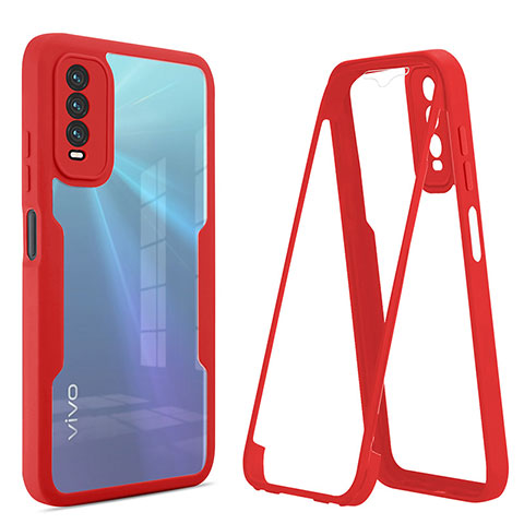 Coque Rebord Contour Silicone et Vitre Transparente Housse Etui 360 Degres MJ1 pour Vivo Y11s Rouge