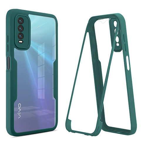 Coque Rebord Contour Silicone et Vitre Transparente Housse Etui 360 Degres MJ1 pour Vivo Y12s (2021) Vert