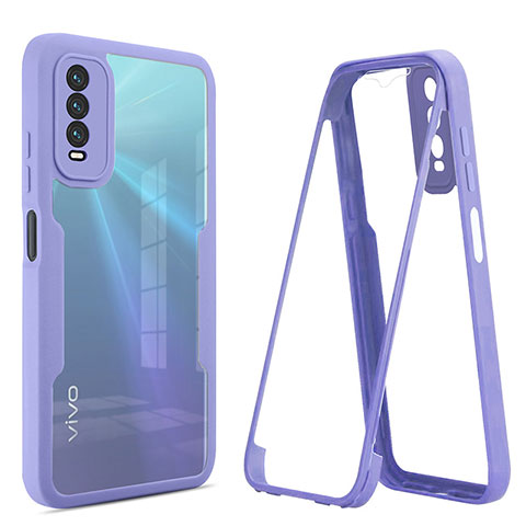 Coque Rebord Contour Silicone et Vitre Transparente Housse Etui 360 Degres MJ1 pour Vivo Y12s Violet