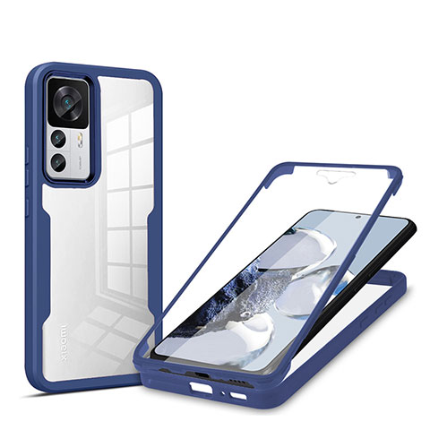 Coque Rebord Contour Silicone et Vitre Transparente Housse Etui 360 Degres MJ1 pour Xiaomi Mi 12T 5G Bleu