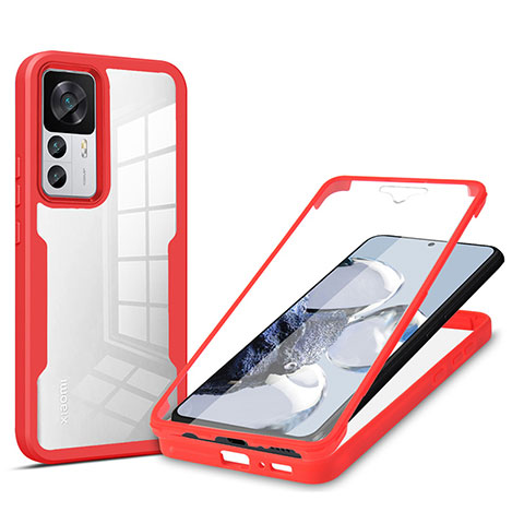 Coque Rebord Contour Silicone et Vitre Transparente Housse Etui 360 Degres MJ1 pour Xiaomi Mi 12T 5G Rouge