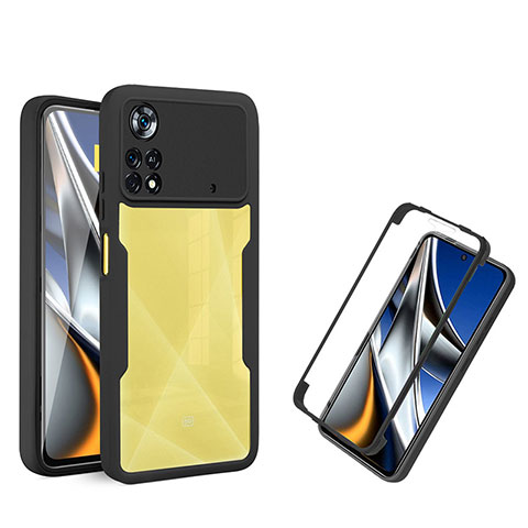 Coque Rebord Contour Silicone et Vitre Transparente Housse Etui 360 Degres MJ1 pour Xiaomi Poco X4 Pro 5G Noir