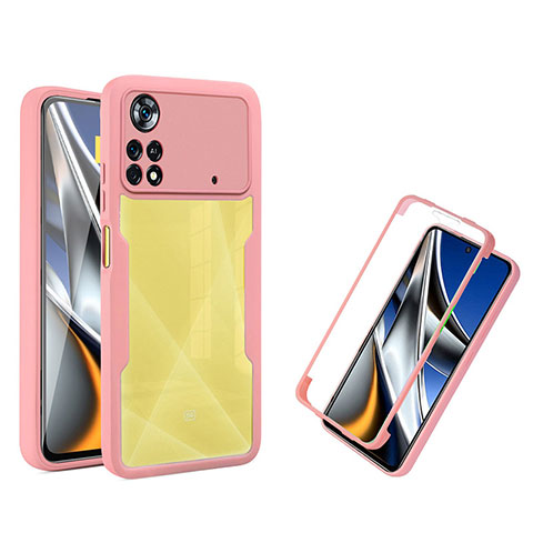 Coque Rebord Contour Silicone et Vitre Transparente Housse Etui 360 Degres MJ1 pour Xiaomi Poco X4 Pro 5G Or Rose