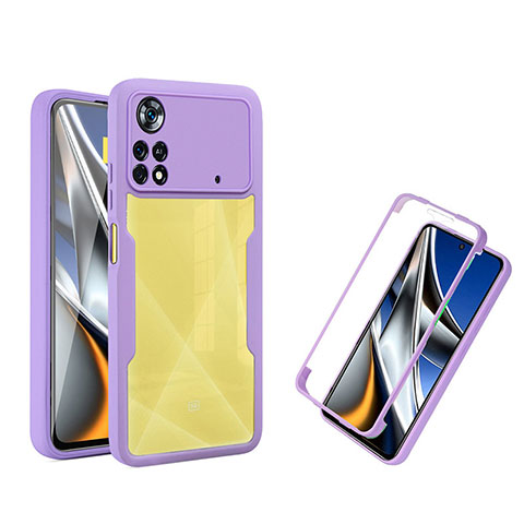 Coque Rebord Contour Silicone et Vitre Transparente Housse Etui 360 Degres MJ1 pour Xiaomi Poco X4 Pro 5G Violet