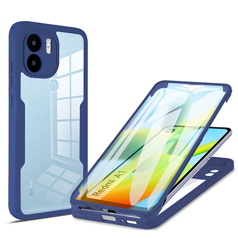 Coque Rebord Contour Silicone et Vitre Transparente Housse Etui 360 Degres MJ1 pour Xiaomi Redmi A1 Bleu