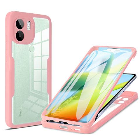 Coque Rebord Contour Silicone et Vitre Transparente Housse Etui 360 Degres MJ1 pour Xiaomi Redmi A1 Plus Or Rose