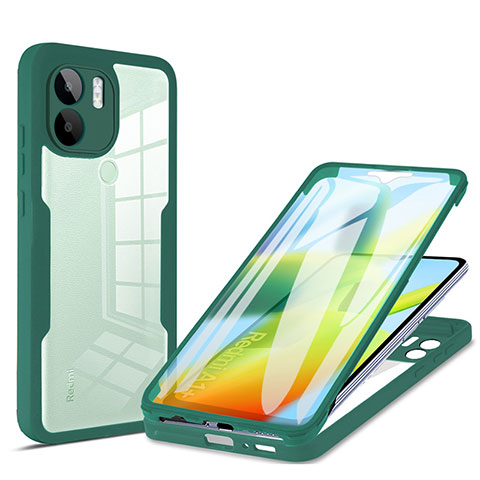 Coque Rebord Contour Silicone et Vitre Transparente Housse Etui 360 Degres MJ1 pour Xiaomi Redmi A1 Plus Vert