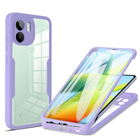 Coque Rebord Contour Silicone et Vitre Transparente Housse Etui 360 Degres MJ1 pour Xiaomi Redmi A1 Plus Violet