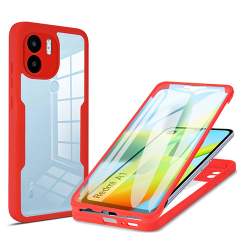 Coque Rebord Contour Silicone et Vitre Transparente Housse Etui 360 Degres MJ1 pour Xiaomi Redmi A1 Rouge