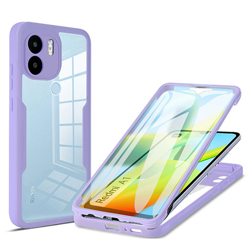 Coque Rebord Contour Silicone et Vitre Transparente Housse Etui 360 Degres MJ1 pour Xiaomi Redmi A1 Violet