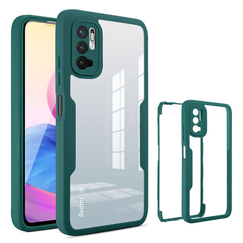 Coque Rebord Contour Silicone et Vitre Transparente Housse Etui 360 Degres MJ1 pour Xiaomi Redmi Note 10 5G Vert