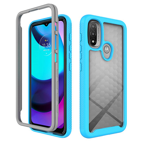 Coque Rebord Contour Silicone et Vitre Transparente Housse Etui 360 Degres pour Motorola Moto E20 Cyan