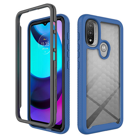 Coque Rebord Contour Silicone et Vitre Transparente Housse Etui 360 Degres pour Motorola Moto E30 Bleu