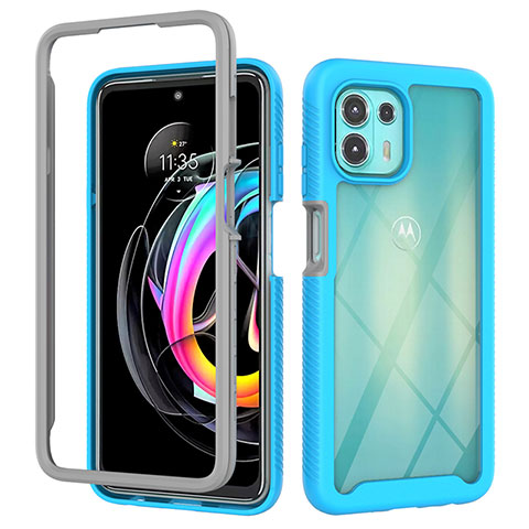 Coque Rebord Contour Silicone et Vitre Transparente Housse Etui 360 Degres pour Motorola Moto Edge 20 Lite 5G Cyan