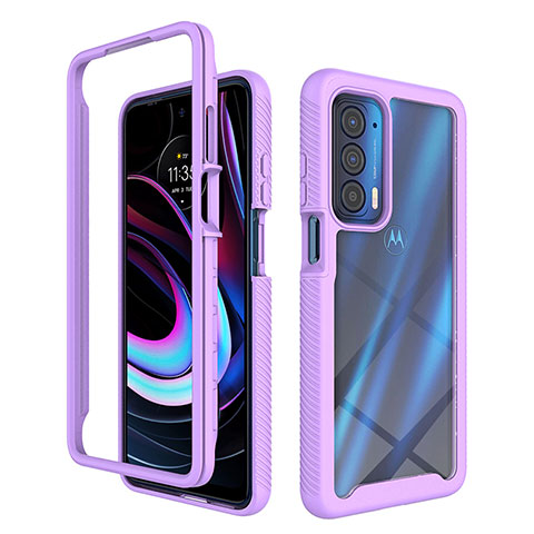 Coque Rebord Contour Silicone et Vitre Transparente Housse Etui 360 Degres pour Motorola Moto Edge (2021) 5G Violet