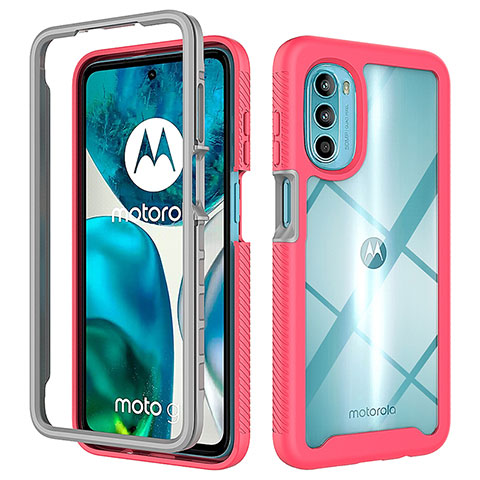 Coque Rebord Contour Silicone et Vitre Transparente Housse Etui 360 Degres pour Motorola Moto Edge (2022) 5G Rose Rouge