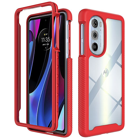 Coque Rebord Contour Silicone et Vitre Transparente Housse Etui 360 Degres pour Motorola Moto Edge 30 Pro 5G Rouge