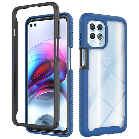 Coque Rebord Contour Silicone et Vitre Transparente Housse Etui 360 Degres pour Motorola Moto Edge S 5G Bleu