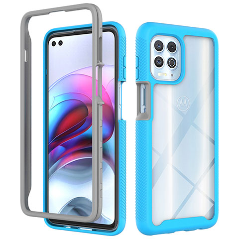 Coque Rebord Contour Silicone et Vitre Transparente Housse Etui 360 Degres pour Motorola Moto Edge S 5G Cyan