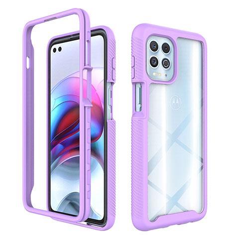 Coque Rebord Contour Silicone et Vitre Transparente Housse Etui 360 Degres pour Motorola Moto Edge S 5G Violet