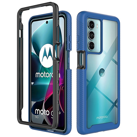 Coque Rebord Contour Silicone et Vitre Transparente Housse Etui 360 Degres pour Motorola Moto Edge S30 5G Bleu