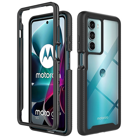 Coque Rebord Contour Silicone et Vitre Transparente Housse Etui 360 Degres pour Motorola Moto Edge S30 5G Noir