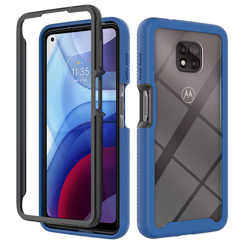 Coque Rebord Contour Silicone et Vitre Transparente Housse Etui 360 Degres pour Motorola Moto G Power (2021) Bleu