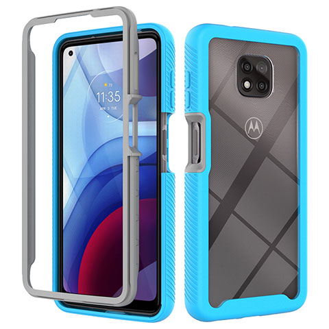 Coque Rebord Contour Silicone et Vitre Transparente Housse Etui 360 Degres pour Motorola Moto G Power (2021) Cyan