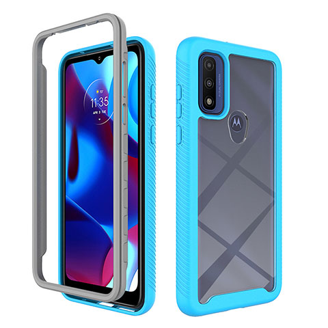 Coque Rebord Contour Silicone et Vitre Transparente Housse Etui 360 Degres pour Motorola Moto G Pure Cyan