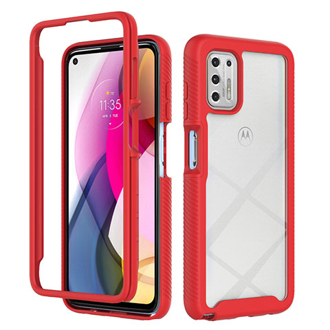 Coque Rebord Contour Silicone et Vitre Transparente Housse Etui 360 Degres pour Motorola Moto G Stylus (2021) Rouge