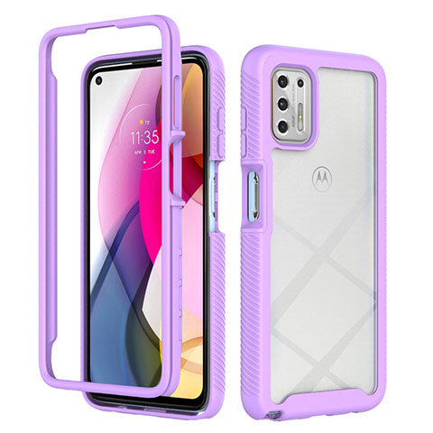 Coque Rebord Contour Silicone et Vitre Transparente Housse Etui 360 Degres pour Motorola Moto G Stylus (2021) Violet