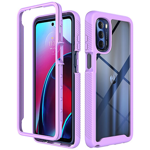 Coque Rebord Contour Silicone et Vitre Transparente Housse Etui 360 Degres pour Motorola Moto G Stylus (2022) 4G Violet