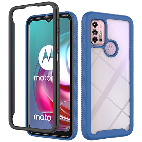 Coque Rebord Contour Silicone et Vitre Transparente Housse Etui 360 Degres pour Motorola Moto G10 Power Bleu