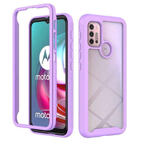 Coque Rebord Contour Silicone et Vitre Transparente Housse Etui 360 Degres pour Motorola Moto G10 Power Violet