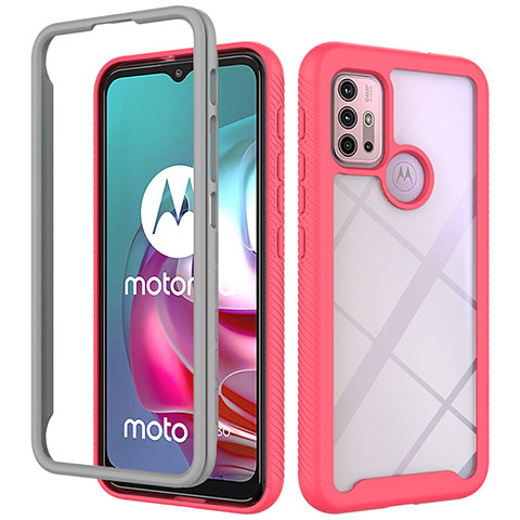 Coque Rebord Contour Silicone et Vitre Transparente Housse Etui 360 Degres pour Motorola Moto G20 Rose Rouge