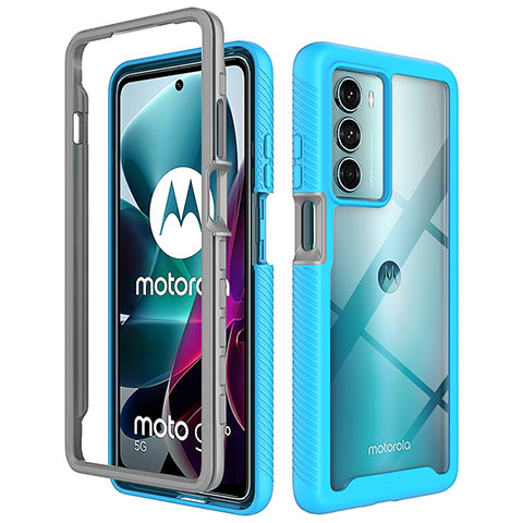 Coque Rebord Contour Silicone et Vitre Transparente Housse Etui 360 Degres pour Motorola Moto G200 5G Cyan