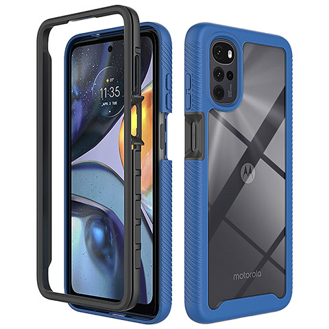 Coque Rebord Contour Silicone et Vitre Transparente Housse Etui 360 Degres pour Motorola Moto G22 Bleu