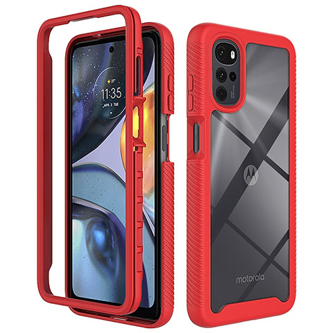 Coque Rebord Contour Silicone et Vitre Transparente Housse Etui 360 Degres pour Motorola Moto G22 Rouge