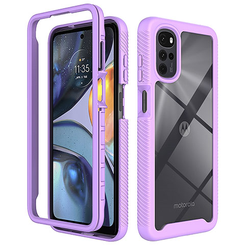 Coque Rebord Contour Silicone et Vitre Transparente Housse Etui 360 Degres pour Motorola Moto G22 Violet