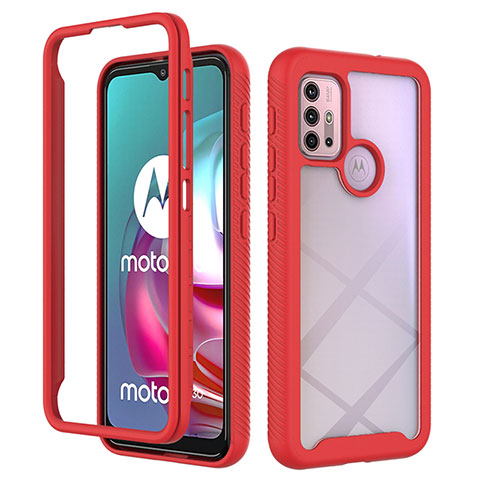 Coque Rebord Contour Silicone et Vitre Transparente Housse Etui 360 Degres pour Motorola Moto G30 Rouge