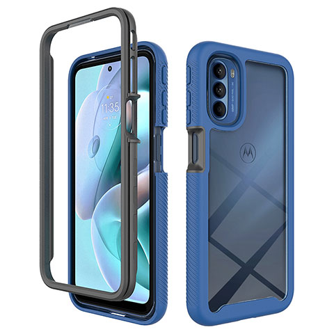 Coque Rebord Contour Silicone et Vitre Transparente Housse Etui 360 Degres pour Motorola Moto G31 Bleu