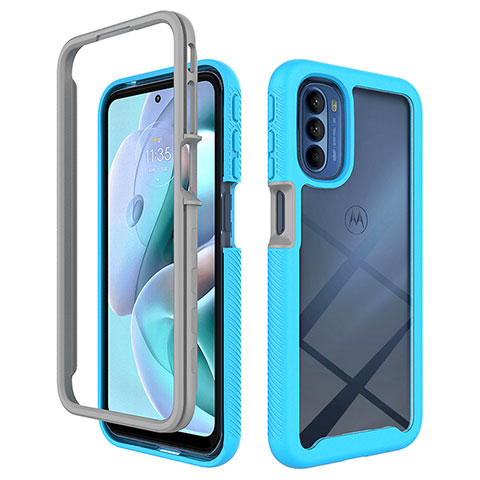 Coque Rebord Contour Silicone et Vitre Transparente Housse Etui 360 Degres pour Motorola Moto G31 Cyan