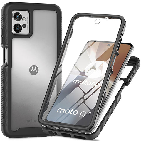 Coque Rebord Contour Silicone et Vitre Transparente Housse Etui 360 Degres pour Motorola Moto G32 Noir