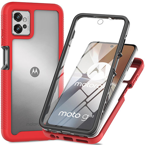 Coque Rebord Contour Silicone et Vitre Transparente Housse Etui 360 Degres pour Motorola Moto G32 Rouge