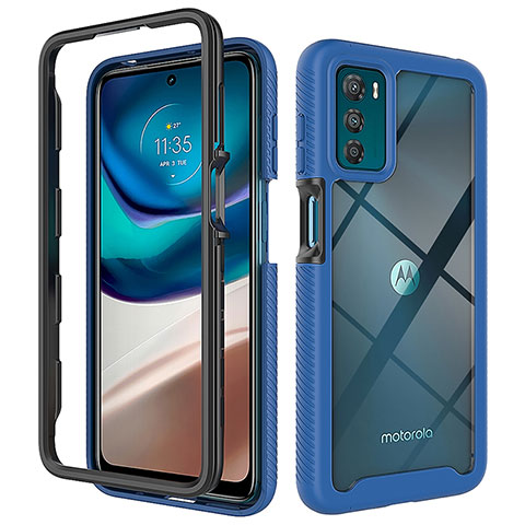 Coque Rebord Contour Silicone et Vitre Transparente Housse Etui 360 Degres pour Motorola Moto G42 Bleu