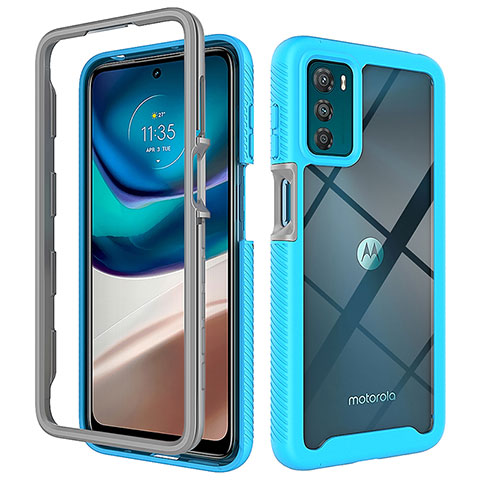 Coque Rebord Contour Silicone et Vitre Transparente Housse Etui 360 Degres pour Motorola Moto G42 Cyan