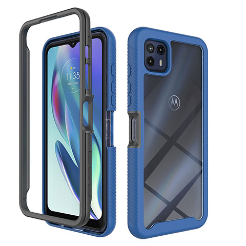 Coque Rebord Contour Silicone et Vitre Transparente Housse Etui 360 Degres pour Motorola Moto G50 5G Bleu