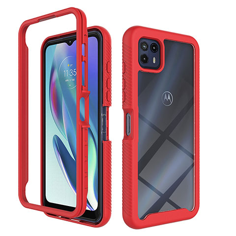 Coque Rebord Contour Silicone et Vitre Transparente Housse Etui 360 Degres pour Motorola Moto G50 5G Rouge