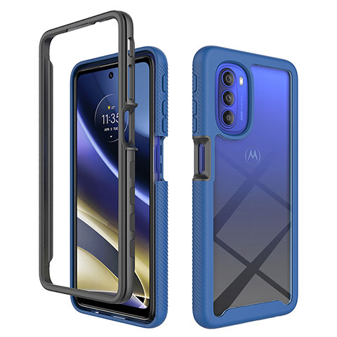 Coque Rebord Contour Silicone et Vitre Transparente Housse Etui 360 Degres pour Motorola Moto G51 5G Bleu